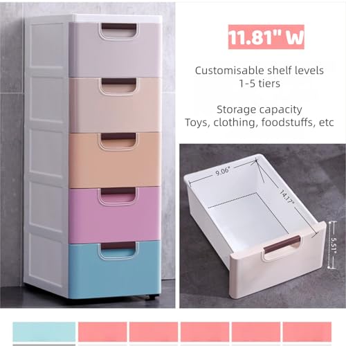 5 Drawers Stackable Storage Drawers Plastic Storage Drawers Collapsible Storage Bins Plastic Clothes Organizer Drawers Storage for Living Room,Bedroom,Office (Light Colors, 11.81" W) - color: Light Colors, size: 11.81" W