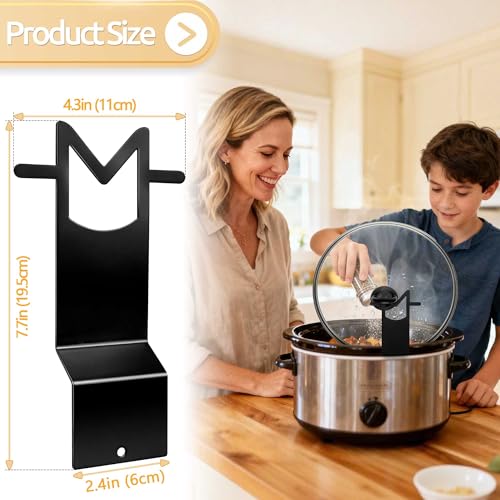 Crock Pot Lid Holder - 2 Pack Space-Saving Slow Cooker Lid Rack - Anti-Spill Support for Pre/Post Meal Tasks, Fits Most Lids for Home & Apartment Kitchens - color: Black-2pack