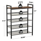 WIN4ALL Shoe Rack for Front Door Entrance, 5 Tier Shoe Rack for Entryway, 16-20 Pairs of Shoes, Metal Shoe Rack Organizer, Free Standing Shoe Rack for Closet (Black+Rustic Brown) - size: 5 Tier (11.81"D x 29.33"W x 38.18"H)