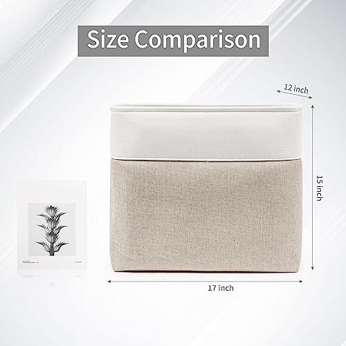 Bagnizer Large Fabric Storage Baskets | 50L Storage Bins, Decorative Linen Closet Baskets with Handles for Organizing, Shelf, Toys, Clothes, Home, Office, Nursery, 17x12x15Inches (Beige&White) - color: Beige / Off-White, size: Extra Large -17"x12"x15"