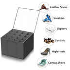 SUOCO 2 Pack Shoe Organizer for Closet, Fits up to 32 Pairs, Small Space Shoe Storage Boxes Bins Containers w/Adjustable Dividers and Clear Top, Grey - color: Grey