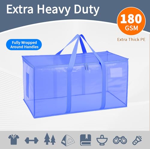 4 Pack-Extra Large Heavy Duty Moving Bags - Waterproof Storage Totes with Handles & Zippers, Foldable for College Dorm, Storage (Blue) - color: Blue, size: 4