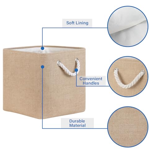 Temary Fabric Baskets 12 Inch Storage Cubes Basket, Clothes Baskets for Shelf, 4 Pack Large Storage Basket with Handles for Organizing Books, Blankets (Linen Yellow) - color: Linen Yellow, size: 12"L x 12"W x 12"H