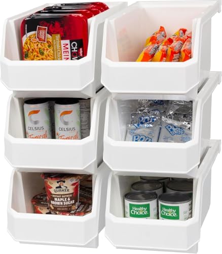 ReadySpace Large Plastic Containers for Organizing and Storage Bins for Closet, Kitchen, Office, or Pantry Organization, 14.75" x 8" x 7", 6-Pack, White, Large - color: White, size: Large, 6-Pack