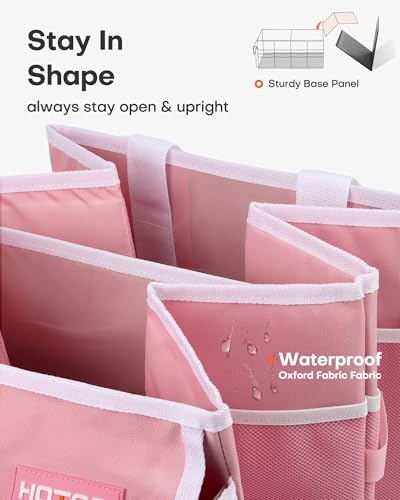 HOTOR Trunk Organizer for Car - Car Organizer, Foldable Trunk organizer for SUVs & Sedans, Sturdy Organization for Car Accessories, Tools, Sundries, Pink, 2 Compartments, 23.6"×14.2"×10.6" - color: Pink, size: Large (2 Compartments)