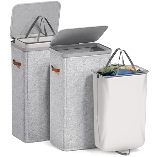 Sorbus Laundry Hamper with Lid - Collapsible Fabric Laundry Basket with Handles and Removable Laundry Bag – 26.5 Gallon (100 L) Dirty Clothes Hamper for Bedroom, bathroom and dorm - 2 Pack (Gray) - color: Gray, size: 1 Compartment (2 Pack)