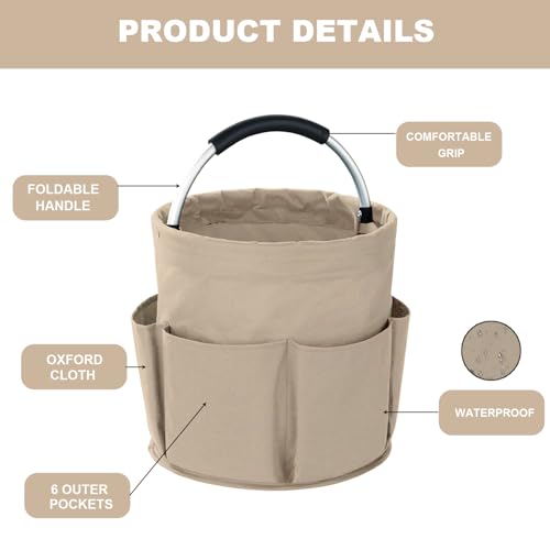 Cleaning Caddy with Handle, 17L Foldable Cleaning Supplies Organizer, Portable Storage Basket, Cleaning Supply Caddy, Multifunctional Cleaning Bucket Bag for Garden, Home, Kitchen (Khaki) - color: Khaki