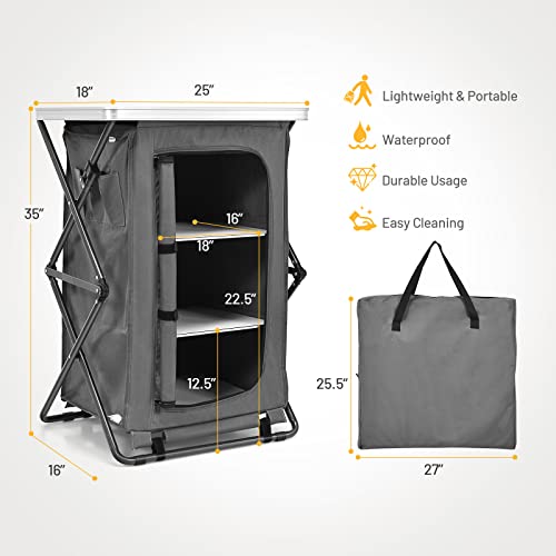 Giantex Folding Camping Storage Cabinet with 3 Shelves and Carry Bag, Portable Outdoor Organizer Kitchen Table, Quick Set-up for BBQ, Picnic, Backyard, Compact Pop-Up Cupboard, 35''H - size: 35''H