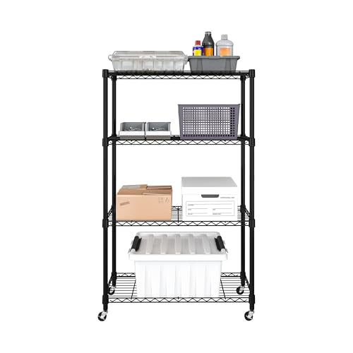 Seville Classics Solid Steel Wire Shelving Storage Unit Adjustable Shelves Organizer Rack, for Home, Kitchen, Office, Garage, Bedroom, Closet, Black, 4-Tier, 36" W x 14" D - color: Black, size: 4-Tier, 36" W x 14" D