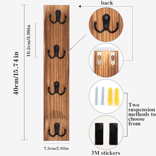 Yohsnor Vertical Key Holder for Wall - Mounted Wooden Key Rack Organizer with Hooks for Home Entryway, Laundry Room & Garage - Perfect Space-Saving Storage Solution for Keys, Wallets & Pet Leashes - color: Brown