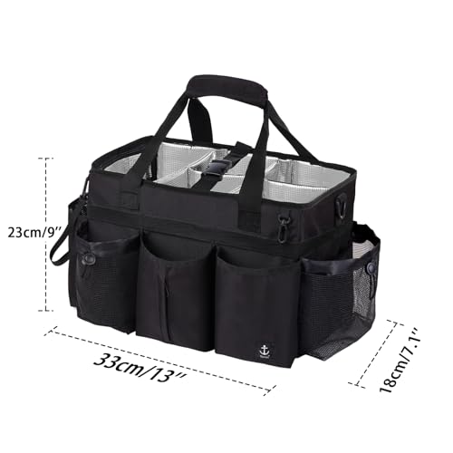Large Wearable Cleaning Caddy Bag with Detachable Divider, Cleaning Organizer with Handles, Cleaning Supply Tote with Adjustable Shoulder Strap&Waist Belt for Cleaners & Housekeeper (Black) - color: Black