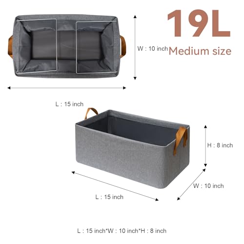 SNWDN 4 Pack Closet Cloth Storage Bins for Shelves,Medium Storage Baskets for Shelves, Fabric Bins for Closet organization with Handles（ Gray 15''L x 10''W x 8''H） - color: Grey, size: Medium（4 pack 15''L x 10''W x 8''H）
