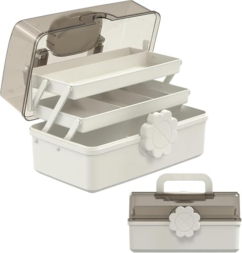 Covetree Hair Accessories Organizer with Handle, Lockable Three-Layer Multipurpose Art Supplies Storage Box and Plastic Jewelry Box, Sewing Organizer (White) - color: white