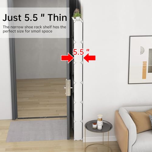 MAGINELS 5-Tier Slim Shoe Rack Organizer,Thin Storage Shelf for Closet,Hidden Shoes Cabinet for Small Spaces,Narrow Shelves for Wall Behind Door,Entryway,White - color: White, size: 10 pair