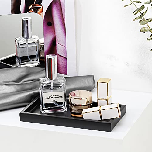 Luxspire Bathroom Vanity Tray, 8 x 4 inch Resin Dresser Jewelry Ring Dish Tank Storage Kitchen Sink Countertop Organizer Plate Holder for Perfume Soap Towel Bathroom Accessories, Mini, Matte Black - color: Black, style: Mini