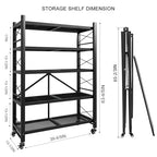 5-Tier Folding Storage Shelves, Heavy Duty Garage Shelving Unit, Adjustable Metal Standing Storage Rack Shelf, No Assembly Wire Shelving Organizer with Wheels for Kitchen Pantry Warehouse - size: 5-Tier