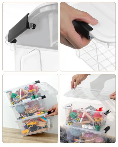 EOENVIVS Plastic Storage Bins with Lids 6 Pack, 7 Quart Storage Containers with Black Buckle Latch, Stackable Storage Containers for Home Pantry Office Classroom Organization, White - color: White