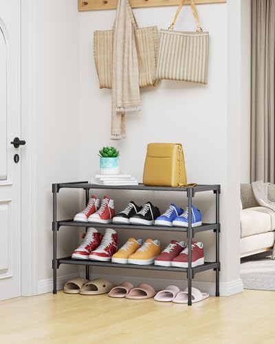 Kitsure Shoe Rack - Non-Woven Shoe Rack Shelf, Shoe Organizer for Closet, Entryway, Garage & Corridor, Stackable Shoe Shelves, 27.5" Wide - 3 Tier, Black - color: Black, size: 27.5" Wide - 3 Tier