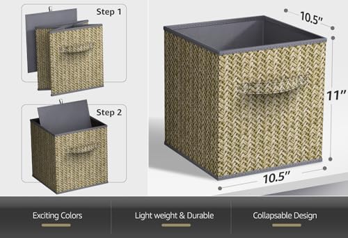 Sorbus Foldable Storage Bins - 11 Inch Sturdy Collapsible Fabric Storage Cubes with Handle - 4 Baskets for Organizing Clothes & Toys - Organization & Storage Baskets for Shelves, Pantry, Closet, Cubby - color: Woven Gray