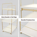 2-Tier Kitchen Spice Rack - Freestanding Stackable Bathroom Countertop Storage Shelf - Cosmetic Organizer Holder- Square Standing Rack (Golden) - color: Golden