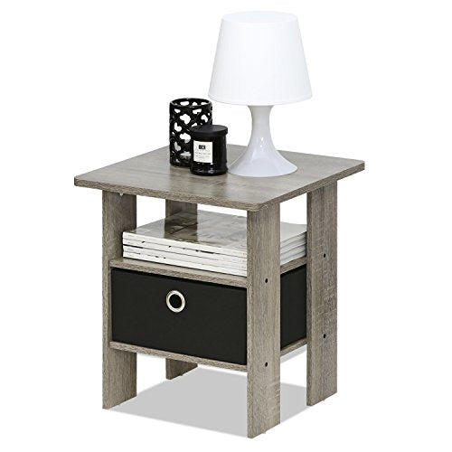 Furinno ANDREY Side Table, End Table, Night Stand with Open Shelves and Storage Bin, Bedside Table, for Living Room, Bedroom, French Oak - color: French Oak, size: 1-Pack, Center Bin