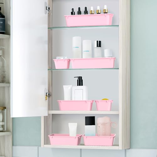 WOWBOX 25 PCS Plastic Drawer Organizer Set, 4 Sizes Desk Drawer Divider Organizers and Storage Bins for Makeup, Jewelry, Gadgets for Kitchen, Bedroom, Bathroom, Office, Pink - color: Pink