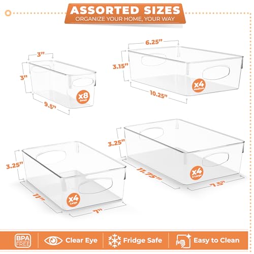 Sorbus Clear Plastic Storage Bins for Organizing, 20 Pack Clear Organizer Bins with Handles, Plastic Storage Bins for Closet, Pantry, Fridge, Medicine Cabinet Organizer, Shelves, Freezer, Drawer - size: Variety Pack, style: 20 Pack