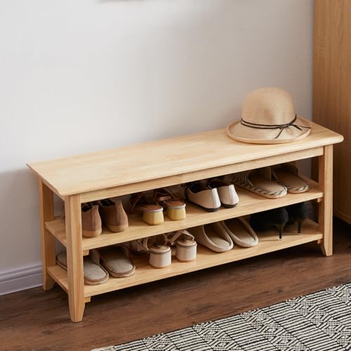 XKZG Storage Bench Wooden Shoe Rack Bench Simple Style Wood Entryway Bench (Natural,39.4") - color: Natural, size: 39.4"W x 11.8"D x 16.5"H