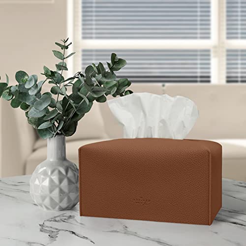 Carrotez Tissue Box Cover, [Refined] Modern PU Leather Rectangular Tissue Box Holder - Decorative Holder/Organizer for Bathroom Vanity Countertop, Night Stands, Office Desk 9.5"X5"X5" - Camel - color: Camel, size: [Rectangular]