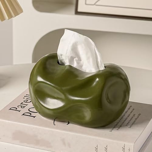 Ceramic Tissue Box Cover Modern Decorative Organizer for Facial Tissues Holder, Farmhouse Style Home Decor for Bathroom, Bedroom, Living Room & Office (Round Green) - color: Round Green
