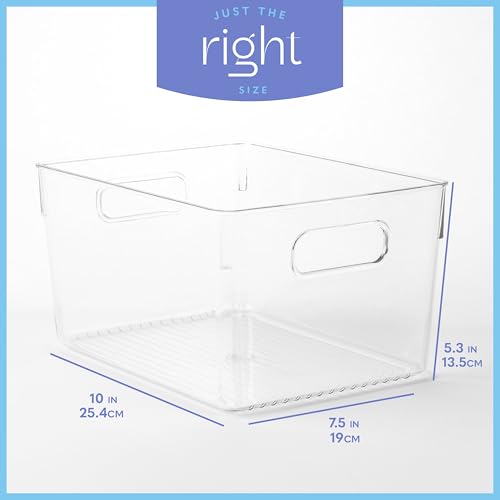 Plastic Food Storage 2 Pack Clear Container Bin with Handles for Organizing Kitchen, Pantry, Refrigerator, Freezer, Pantry, Cabinet, Closet, Bathroom. 10”x7.5”x5.3” - size: 10x7.5x5.3