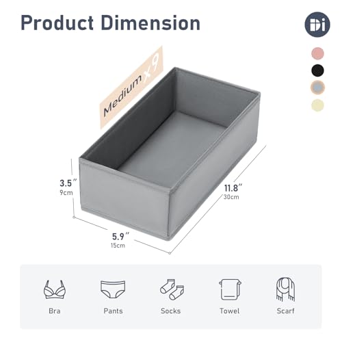 DIMJ Drawer Organizer Clothes - Underwear Organizer Small Sock Organizer Closet Organizers and Storage Box Dresser Drawer Dividers for Baby Clothes,Bra,Socks, Belt, Tie, Set of 9,Grey - color: Grey, size: Set of 9