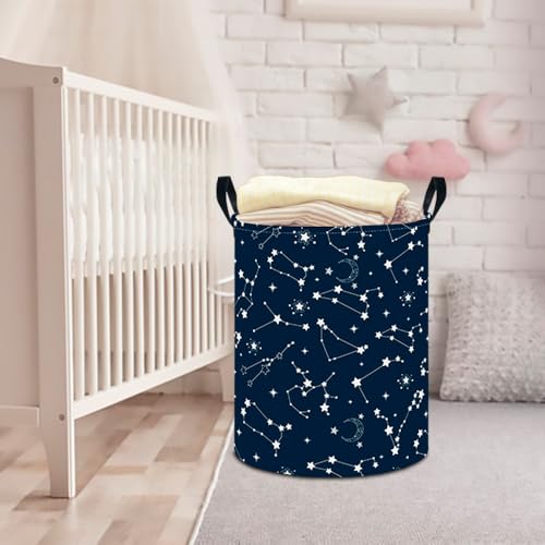 CLOCOR Large Blue Round Laundry Hamper,Kids Toy Storage Basket,Baby Dirty Clothes Nursery Hamper for Boys and Girls,Bedroom,Bathroom,Gift Basket(Starry Sky) - color: Space
