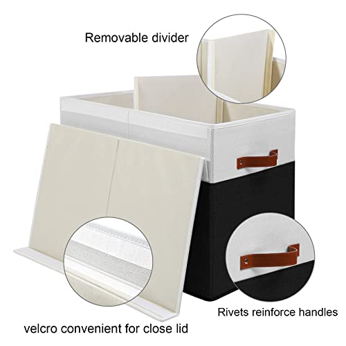 Gowee Large Toy Storage Box with Lid, Sturdy Toys Storage Chest Bin Organizer Basket with Dividers for Kids, Boys, Girls, Nursery, Closet, Bedroom, Playroom 25"x13" x16" (Black and White) - color: Black and White, size: 25"x13" x16"