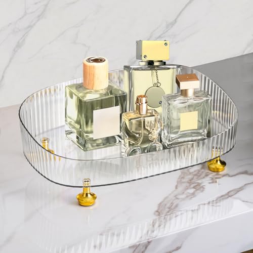 Perfume Organizer, Bathroom Vanity Tray, Makeup Trays for Dresser Top, Countertop Decorative Plastic Decor Tray, Perfume Organizer for Women, organizador de perfumes (Clear) - color: Clear