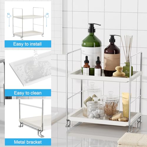FSyueyun 2-Tier Bathroom Countertop Organizer, Tool-Less Installation Premium Plastics Makeup Shelf Organizer Perfume Skincare for Dresser Vanity Tray Organizers and Storage (Sliver) - color: Silver