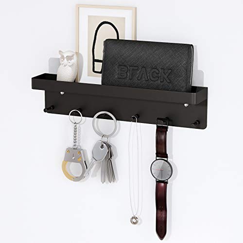 MKO Key Holder Wall Mount, Key Holder Wall Mount Adhesive with Mail Organizer Tray with 6 Key Hooks for Wall, Black - color: Black 1pcs