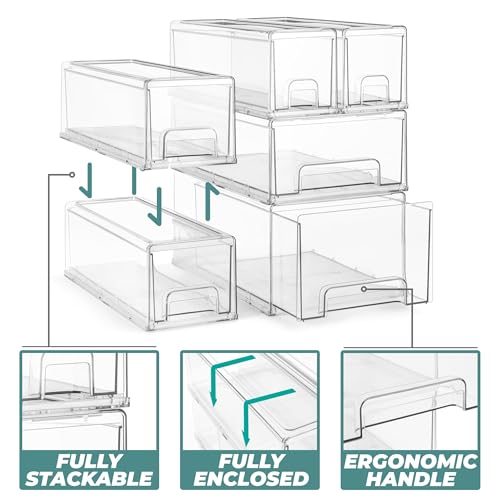 Sorbus Small Clear Stackable Storage Drawers – 4-Pack Plastic Organizer Bins with Handles – Stackable Pull-Out Storage Drawers for Closet, Pantry, Office, Bathroom, Craft, and Toy Organization - color: 4 Pack, size: Small