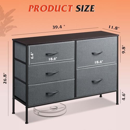 WLIVE Dresser for Bedroom with 5 Drawers, Wide Storage Dresser with Drawer Organizers, Chest of Drawers, Fabric Dressers for Living Room, Closet, Hallway, Dark Grey - color: Dark Grey