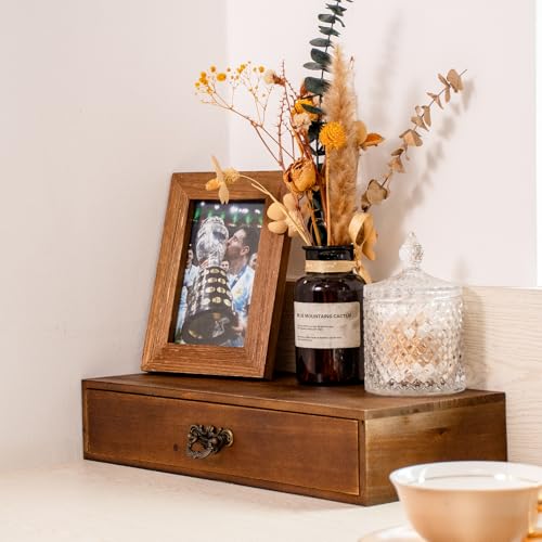 Office Desk Organizer with Drawers Light Brown Vintage Wood Desktop Storage Box Workspace School Supplies Farmhouse Kitchen Countertop Organizer Makeup Storage Box for Home Toiletries Supplies Vanity - color: Light Brown Style A Rectangle