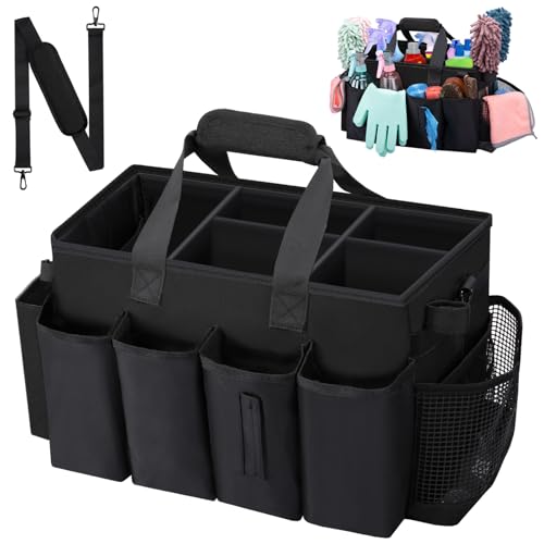 Wearable Large Cleaning Caddy Bag for Housekeeper, Clean Supply Organizer with Adjustable Shoulder, Waist & Handle Straps, Detailing Bag for Kitchen Supplies (Black) - color: Black