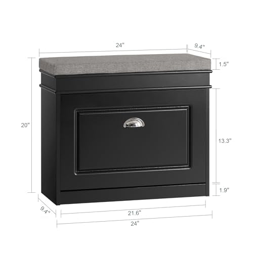 Haotian Black Hallway Shoe Bench, Narrow Shoe Rack Entryway, Small Shoe Cabinet with Flip-Drawer and Seat Cushion, FSR82-K-SCH - color: Black, size: 1 Drawer:24x9.4x20"