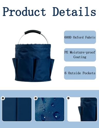 Cleaning Caddy with Handle, Cleaning Products Organiser, Foldable Storage Basket, Large Supply Organiser 17L with 6 Pockets, Portable Cleaning Caddy for Home & Garden (Dark Blue) - color: Dark Blue