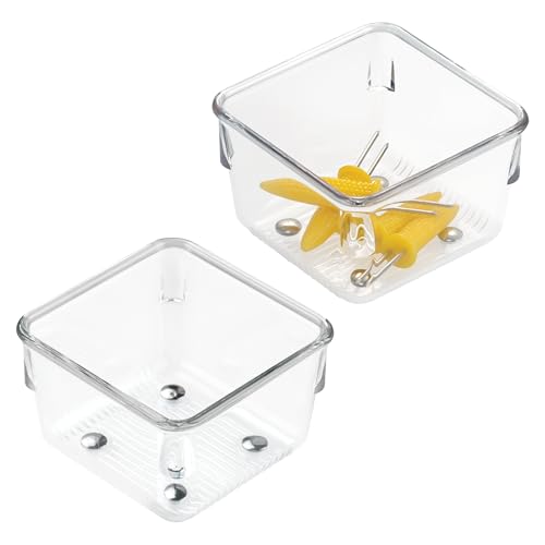 iDesign Linus Plastic Drawer Organizer, Storage Container for Vanity, Bathroom, Kitchen Drawers, 3" x 3" x 2", Set of 2, Clear - size: 3 x 3 x 2, style: Pack of 2