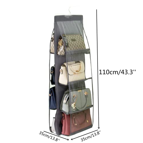HAN SHENG 8 Pockets Clear Handbag & Purse Organizer Hanging Bag Storage - Space Saving Hanging Shelf for Closet, Wardrobe, Over Door (1 Pack, Grey) - color: Grey, size: 8 Pockets-1pc