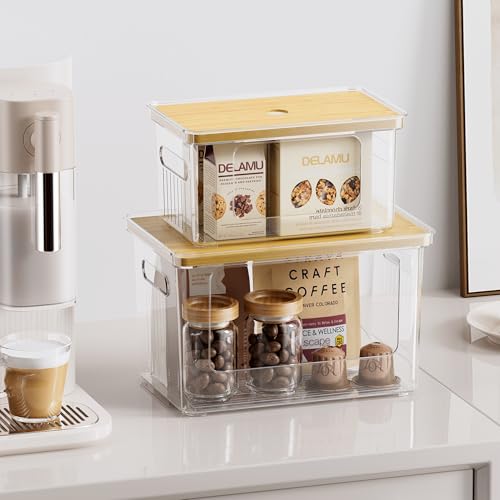 Delamu Acrylic Trash Bag Holder, 2 Pack (XL+S) Stackable Garbage Bag Dispenser, Clear Organizer Bins for Under Sink Organization, Pantry Storage, Cabinet, Kitchen, Laundry, Bathroom - size: XL+S-2 Pack