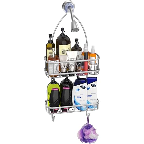 Simple Houseware Bathroom Hanging Shower Head Caddy Organizer, Silver (24 x 10.2 x 4.25 inches) - color: Silver, size: Medium