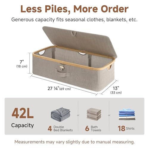 StorageWorks Underbed Storage Containers with Lids, 2-Pack 7" Low Profile Under Bed Storage Box with Bamboo Frame for Clothes, Bedding, Blankets and Shoes, 42L Sturdy Fabric Organizer, Taupe - color: Taupe, size: 2