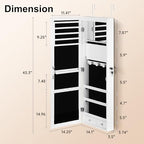Mirror Jewelry Cabinet, Wall/Door Mounted Jewelry Armoire with Full-Length Mirror, Hanging Jewelry Organizer with LED Interior Lights, White