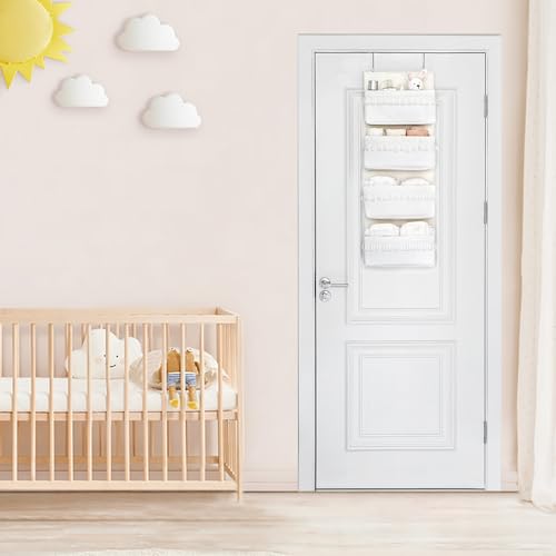 Dahey Over The Door Organizer Boho Nursery Storage Decor Closet Hanging Organizer with Tassels Decoration for Bedroom Nursery Bathroom Apartments Dorm Pantry, 4 Pockets, White - color: White, size: Medium
